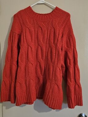 American Eagle Outfitters Red Cable Knit Crewneck Sweater